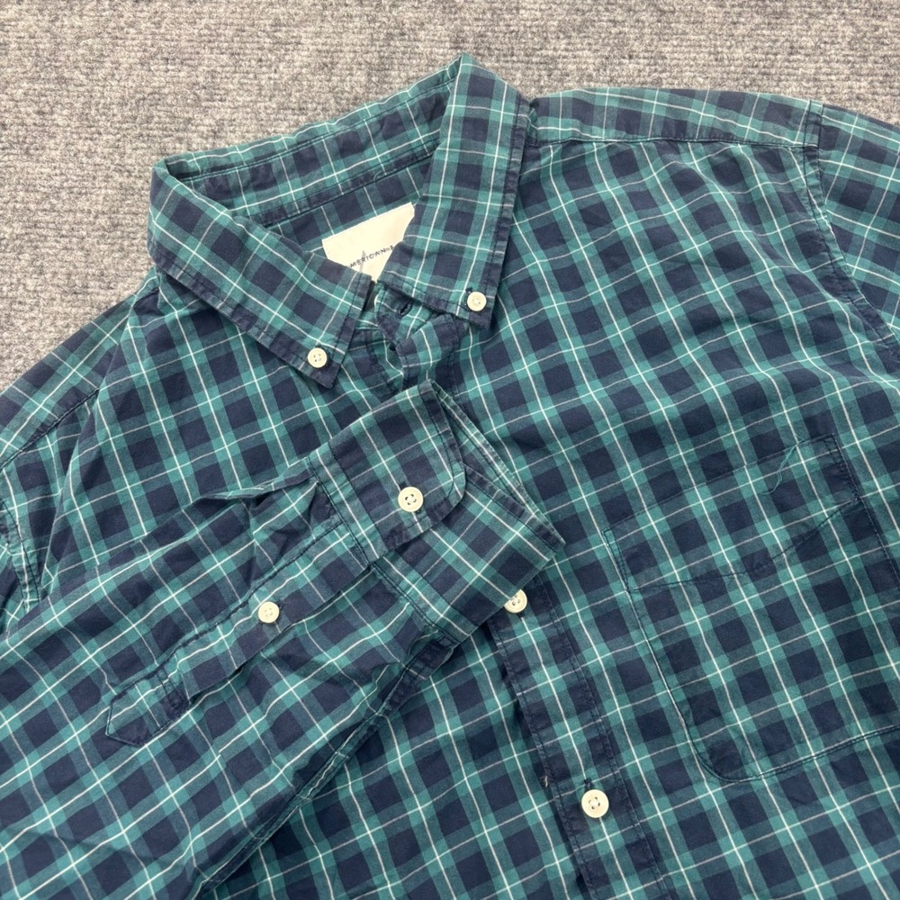 American Eagle Button‎ Down Shirt Large Green Plaid Long Sleeve Men's